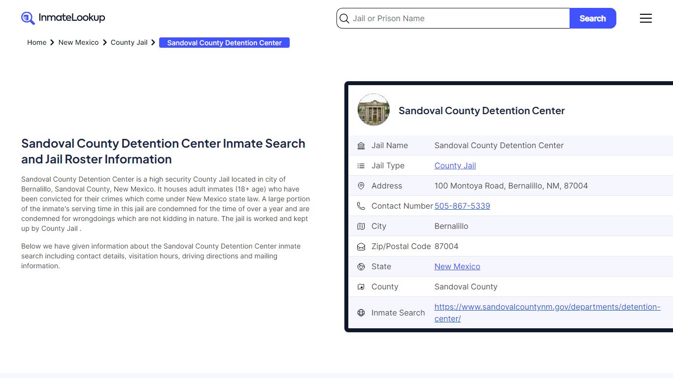 Sandoval County Detention Center Inmate Search - Inmate Lookup