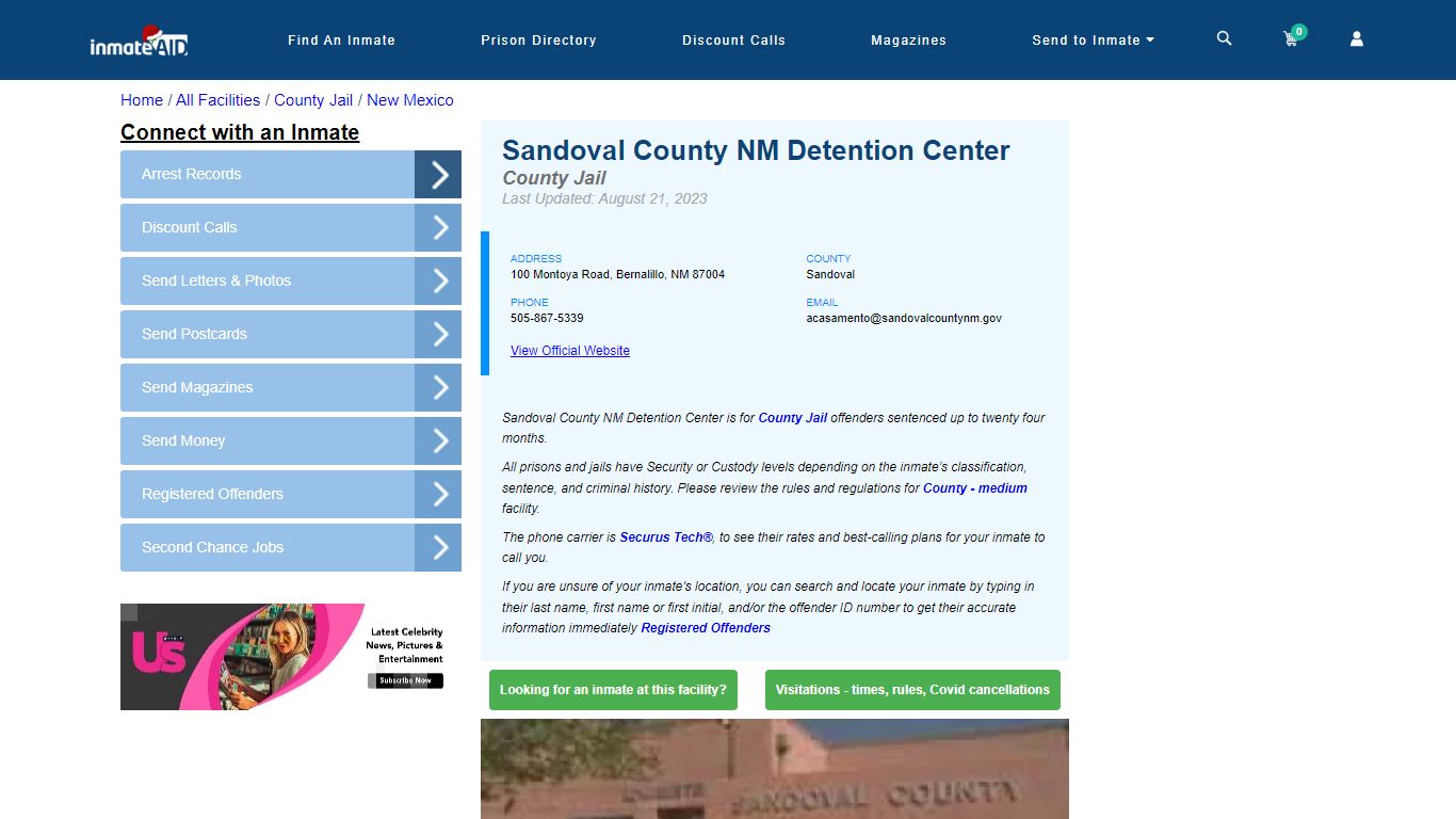 Sandoval County NM Detention Center - Inmate Locator - Bernalillo, NM